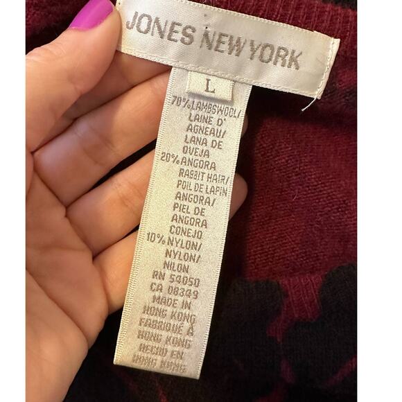 Jones New York red black floral long sleeves sweater size Large - Picture 3 of 7